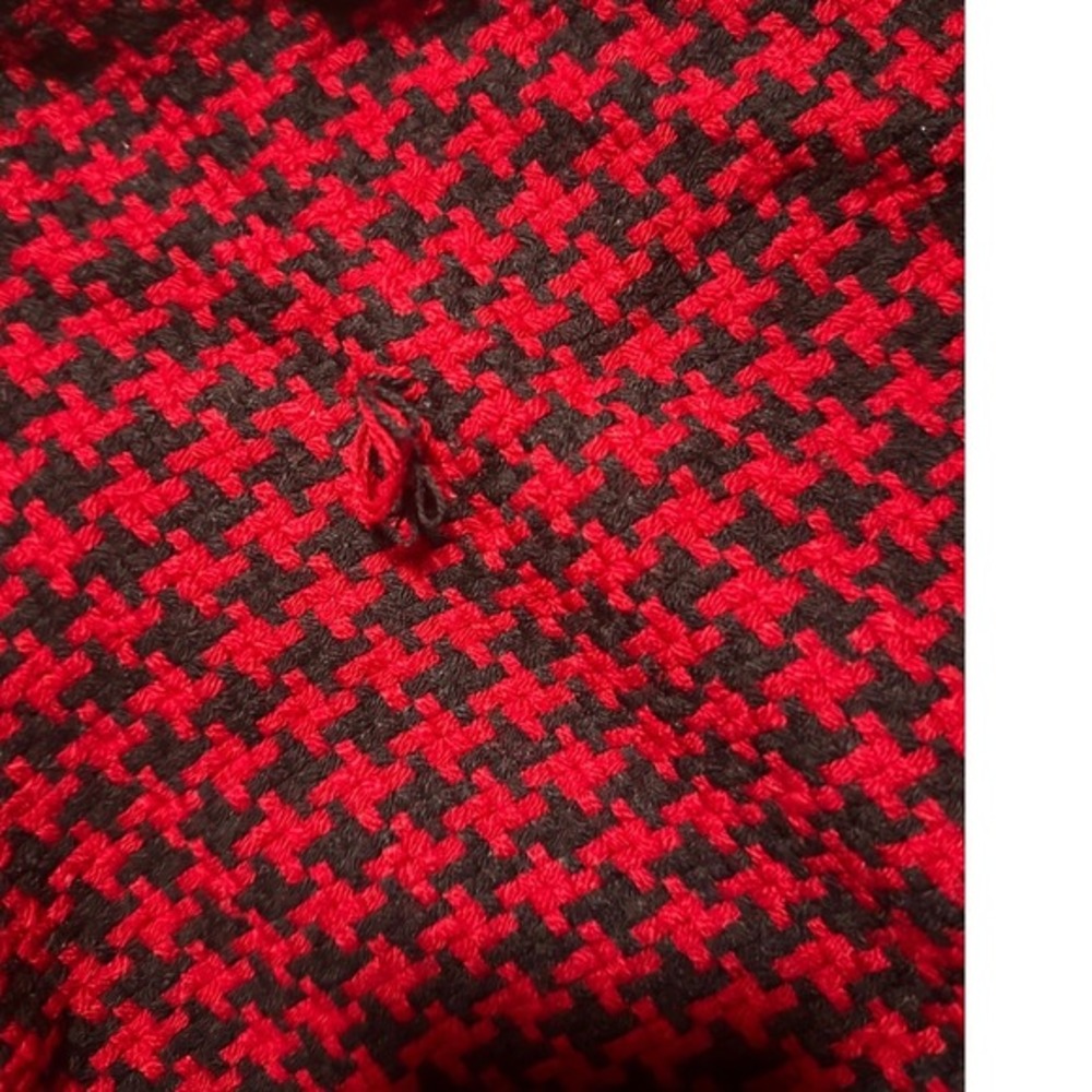 Unbranded Women Red Black Houndstooth Scarf Fringe Accent Winter Checker Thrash - Picture 4 of 5